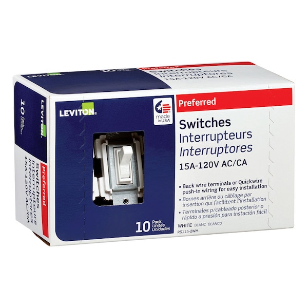 Leviton 15 amps Toggle AC Quiet Switch White 10 pk